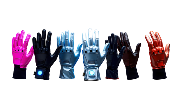 Array of Futuristic Robotic Gloves in Various Colors