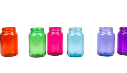 Colorful Glass Jars Array on Transparent Background