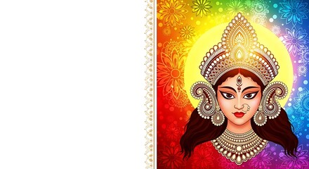 Goddess Durga Illustration with Kaleidoscope Colors A Vibrant Celebration of Strength, Spirituality, and Festive Tradition for Cultural Inspirations