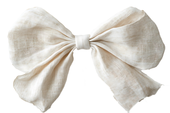 Cream beige fabric bow with linen-like texture on white  - Powered by Adobe
