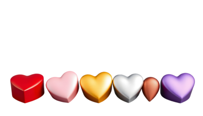 Colorful 3D Heart-Shaped Candies on Transparent Background