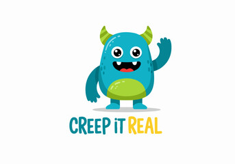 Blue monster character with transparent background