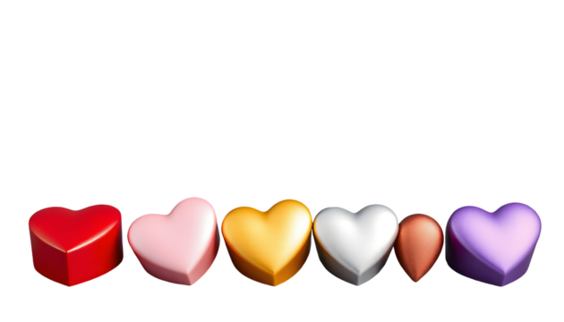 Colorful 3D Heart-Shaped Candies on Transparent Background