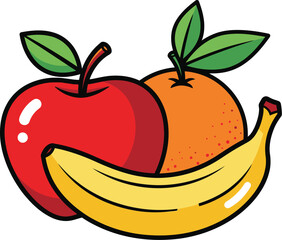 Fresh Apple Orange and Banana Vector