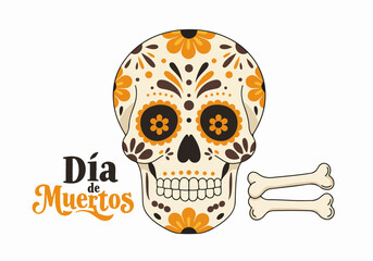 Dia de Muertos skull with bones with transparent background