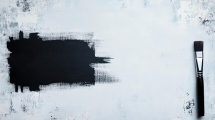 Fototapeta premium Abstract black paint stroke and brush on white textured artistic background with artistic expression and creative design elements for art projects and illustrations
