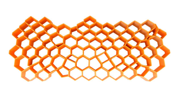 Honeycomb Structure, 3D Rendered Orange Honeycomb Shapes