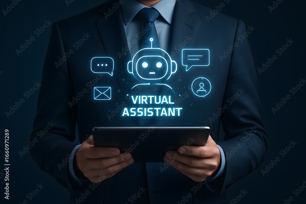 Aufkleber business professional using virtual assistant technology for efficient communication and customer se