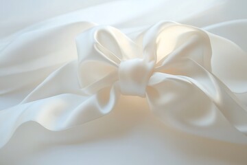 Ivory white fabric bow with soft sheen on bright white backdrop 