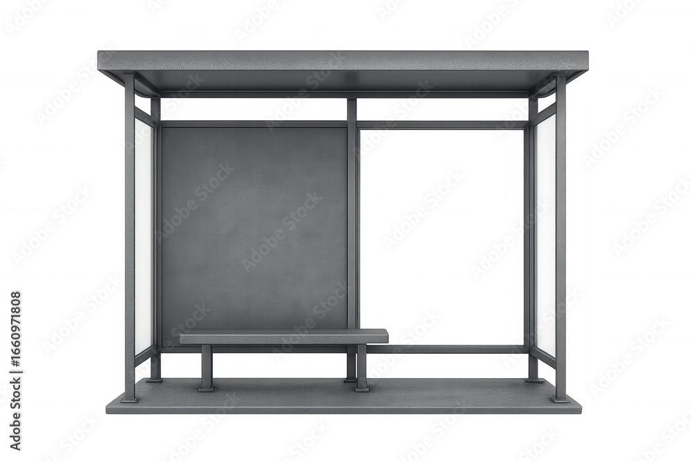Poster modern bus stop featuring a blank billboard and bench, ideal for advertising mockups, with a transpa