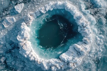 Arctic ice hole, top-down view