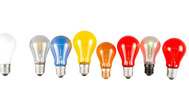 Colorful Light Bulbs Arrayed on Transparent Background