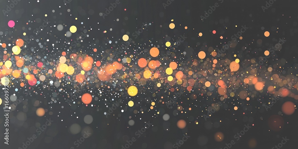 Poster a dark background is filled with a stream of golden and orange light particles. the particles are of