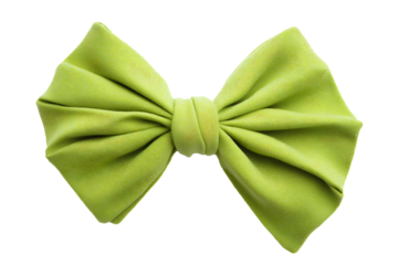 Lime green fabric bow with playful twist, isolated on white 