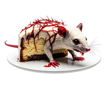 A cake designed to look like a severed human ear with bloody details, a gruesome and unsettling horror dessert.