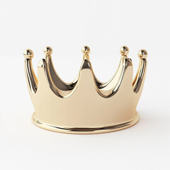 A shiny, polished golden crown with spiked points and orbs on top is depicted against a simple, clean white background, suggesting luxury and royalty.