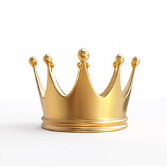 A shiny, polished golden crown with spiked points and orbs on top is depicted against a simple, clean white background, suggesting luxury and royalty.