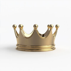 A shiny, polished golden crown with spiked points and orbs on top is depicted against a simple, clean white background, suggesting luxury and royalty.