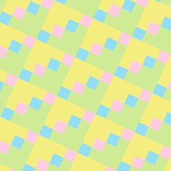 A playful and modern seamless pattern featuring an interlocking geometric design. The soft pastel shades of pink, yellow, blue, and green create a fun, inviting texture.