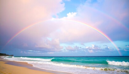 Pastel rainbow over a tropical beach