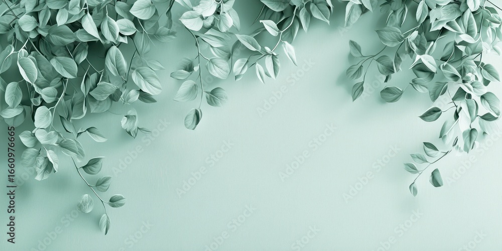 Poster a pale teal background is adorned with a delicate, three-dimensional rendering of leafy branches. th