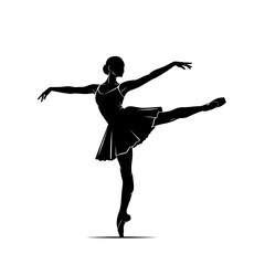 Elegant ballerina silhouette dancing gracefully in arabesque pose against white background for artistic projects