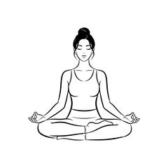 Peaceful young woman practices yoga in lotus position, finding inner calm through meditation and mindfulness