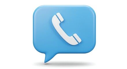 Blue Speech Bubble with White Telephone Handset Illustration for Communication and Contact Information Design