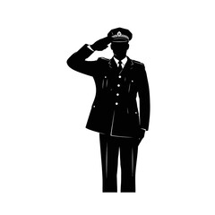 Respectful police officer saluting in crisp black silhouette, embodying law and order with powerful symbolism
