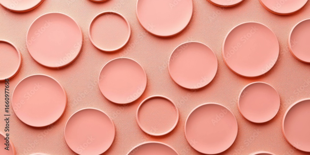 Poster a close-up shot of a textured wall featuring a pattern of rounded, pink circles arranged in a grid-l