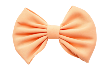 Peach fabric bow tied in symmetrical loops, isolated