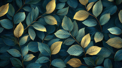 A vibrant tapestry of hand-drawn green leaves and stems, forming an organic pattern reminiscent of vintage botanical art. This 4K wallpaper, perfect for your desktop, features a minimalist and 