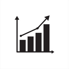 Minimalist growing graph icon showing an upward bar chart with an arrow. Perfect symbol for business growth, success, finance, statistics, and performance improvement