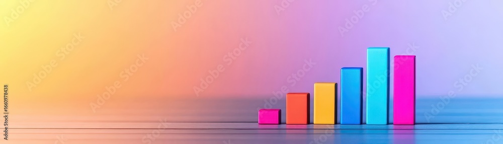 Poster colorful bar graph charts with vibrant gradient background representing growth success progress busi