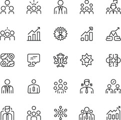 Modern thin line icons for teamwork business growth and collaboration