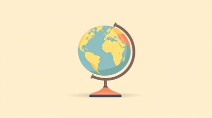 Flat Design World Globe on Beige Background, Educational Tool, Possible Stock Photo Use