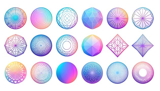 Iridescent Geometric Orbs and Polyhedrons for Futuristic Graphic Designs and Decorations