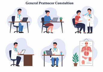 Doctor patient consultation scene flat style