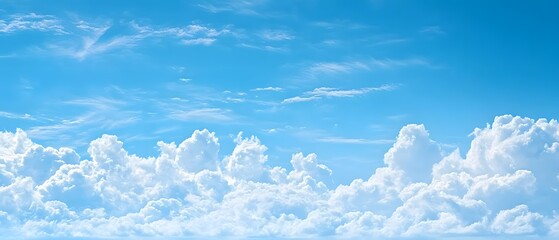 Serene blue skies�with�wispy white clouds�drifting peacefully.