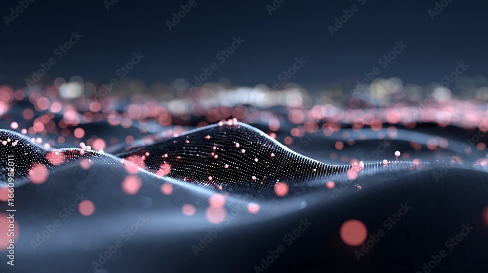 Poster futuristic abstract concept of machine learning, digital waves and glowing network patterns, copyspa