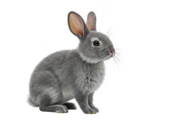 A small grey rabbit sitting isolated on transparent background