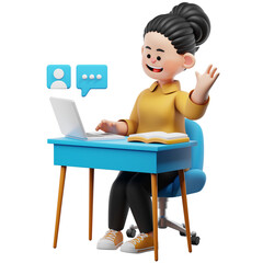 Attending Online Class 3D character