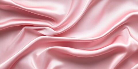 A swatch of pale pink satin fabric is draped and folded, creating flowing curves and dynamic folds against a stark black background.