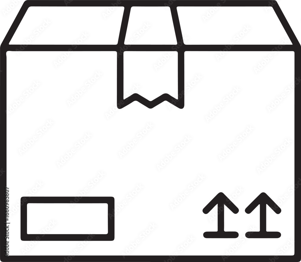 Poster simple outline shipping box icon with up arrows and label for delivery