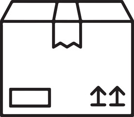 Simple outline shipping box icon with up arrows and label for delivery