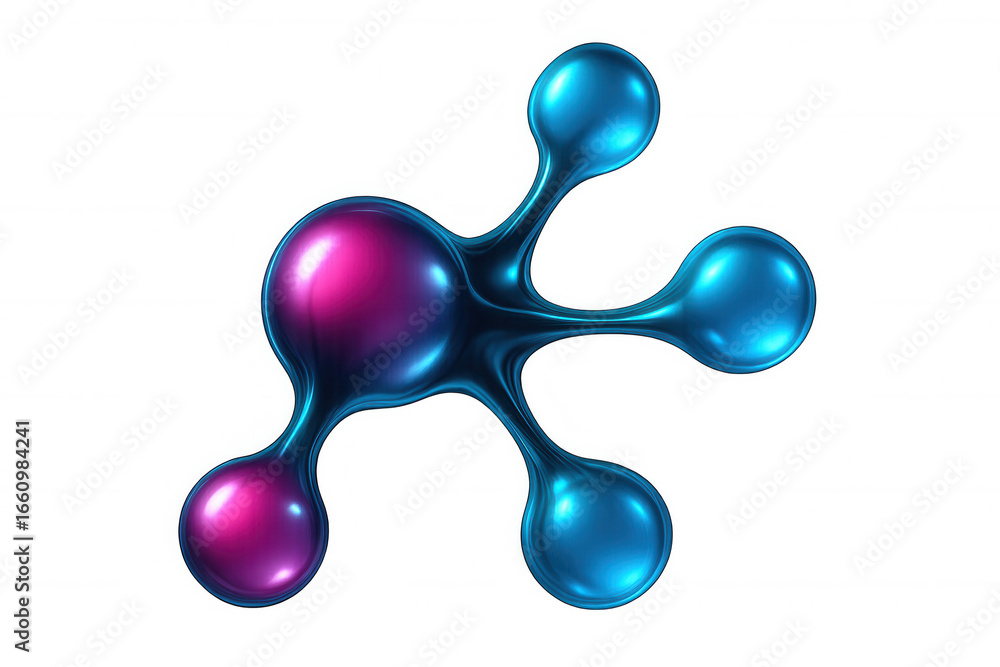 Poster pink and blue spheres are connecting, creating an abstract molecule structure on a transparent backg