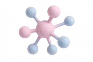 Pink and blue molecular structure connecting in 3d rendering, symbolizing scientific connectivity on transparent background