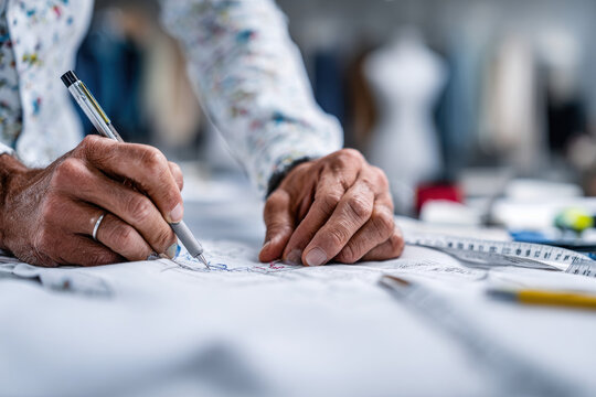 Male fashion designer creating garments in a creative workspace