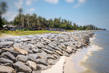 Stone barrier to the coastal protection.