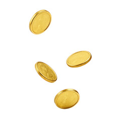 Gold coins falling isolated on transparent background